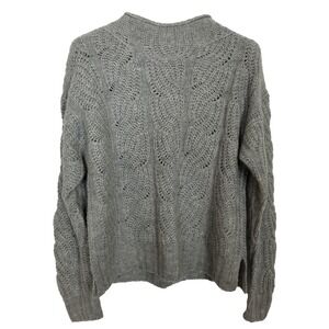 J. Crew Women Sweater Sz M Pointelle Cable Knit Alpaca Blend Gray  Pullover